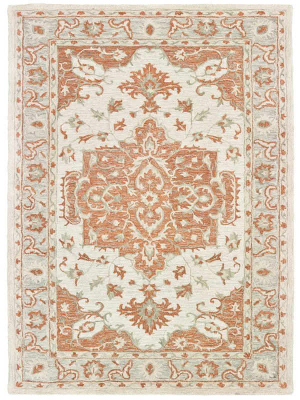 9’ x 12’ Orange and Ivory Medallion Area Rug