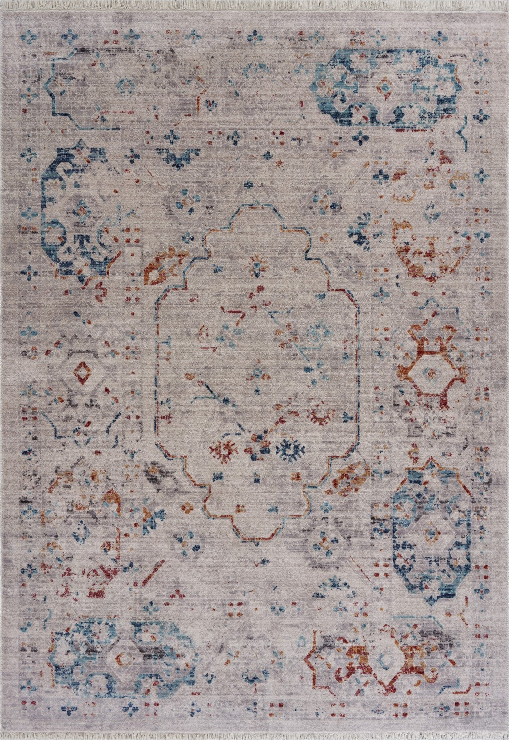 8’ x 10’ Beige Distressed Floral Area Rug