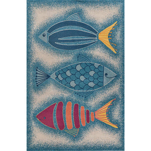 5’ x 8’ Blue Triple Fish Indoor Outdoor Area Rug