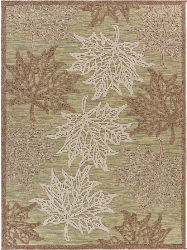 5’ x 7’ Tan Maple Leaf Indoor Outdoor Area Rug