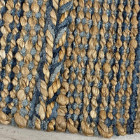 7’ x 9’ Blue and Tan Braided Stripe Area Rug