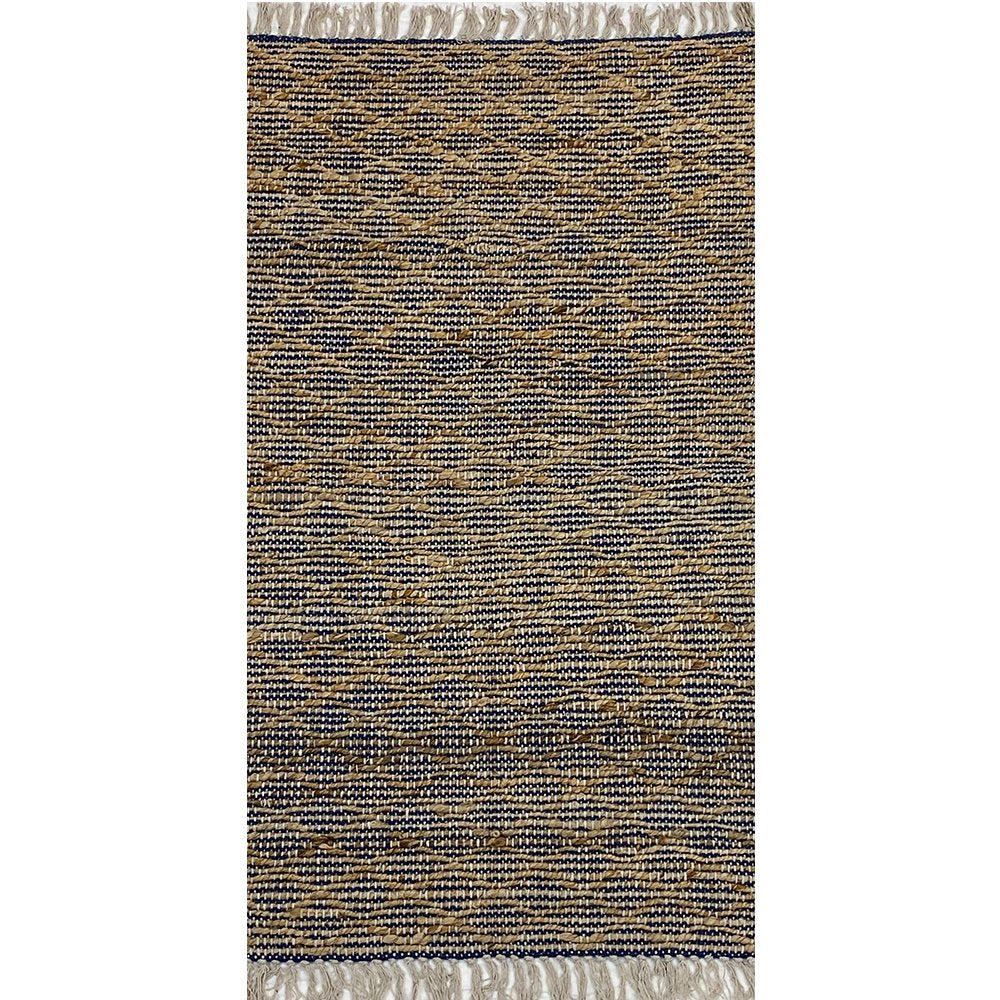 2’ x 4’ Navy and Tan Lattice Fringed Area Rug