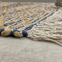 2’ x 4’ Navy and Tan Lattice Fringed Area Rug