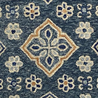 5’ Round Blue Bordered Floral Motifs Area Rug