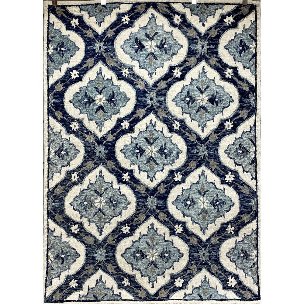 5’ x 7’ Blue and Cream Floral Trellis Area Rug