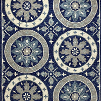 5’ x 7’ Blue and Cream Floral Wheel Area Rug