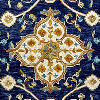 7’ x 9’ Blue and Gold Intricate Floral Area Rug