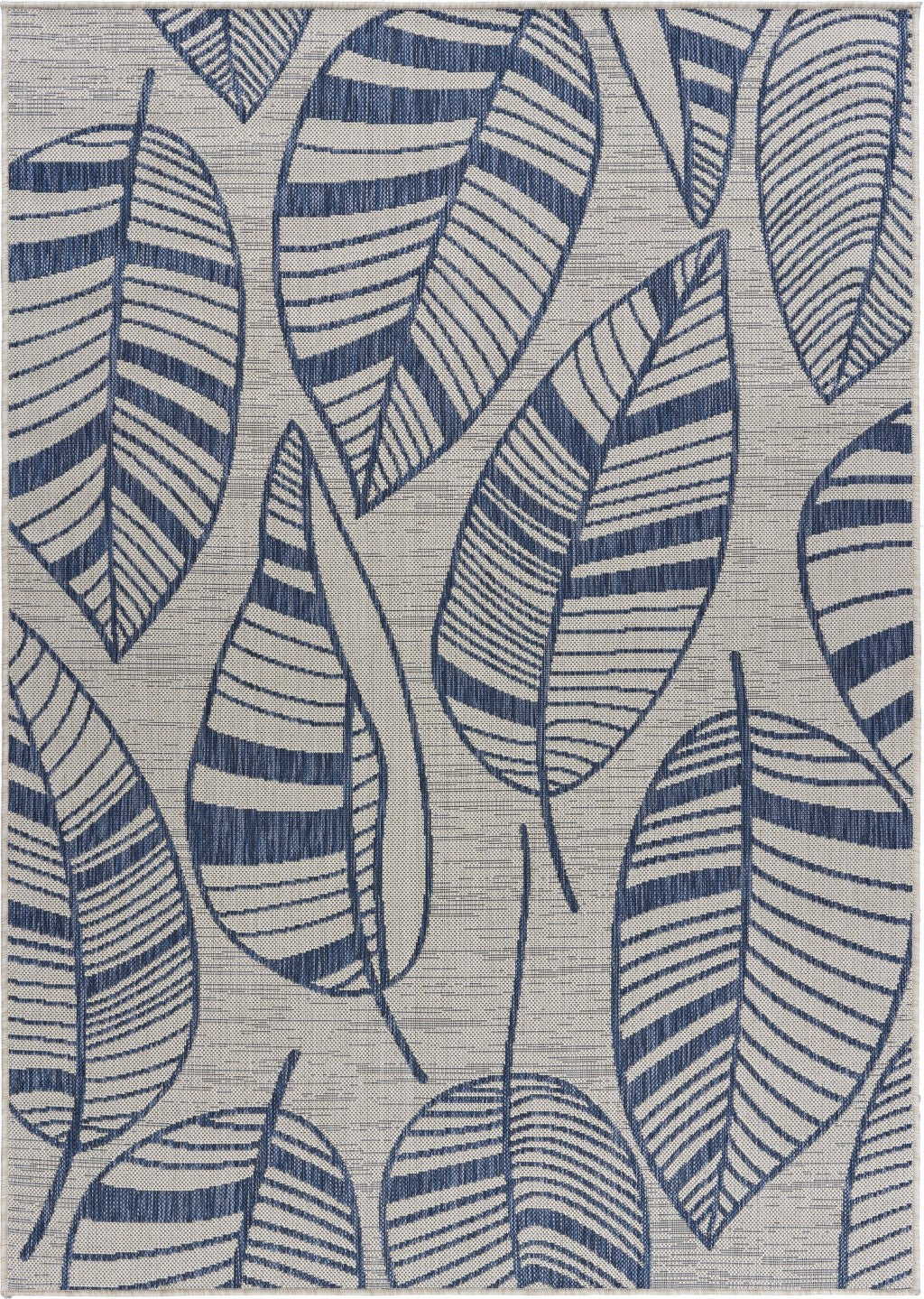 5’ x 7’ Navy Leaves Indoor Outdoor Area Rug