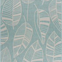 5’ x 7’ Teal Leaves Indoor Outdoor Area Rug