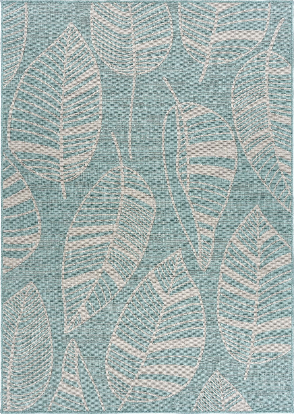 5’ x 7’ Teal Leaves Indoor Outdoor Area Rug