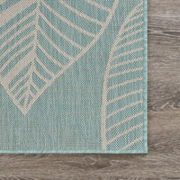 5’ x 7’ Teal Leaves Indoor Outdoor Area Rug