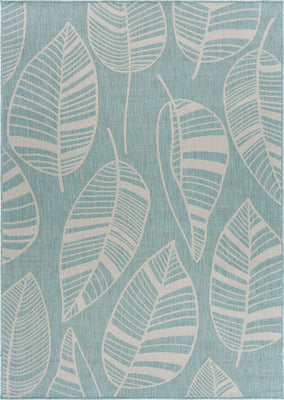 8’ x 10’ Teal Leaves Indoor Outdoor Area Rug