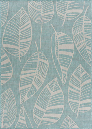 8’ x 10’ Teal Leaves Indoor Outdoor Area Rug