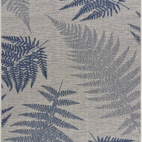 5’ x 7’ Navy Fern Leaves Indoor Outdoor Area Rug