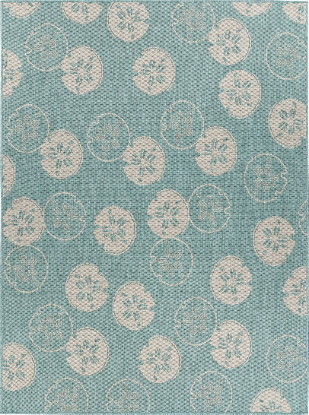 8’ x 10’ Teal Sand Dollars Indoor Outdoor Area Rug