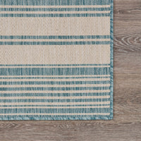 8’ x 10’ Teal Uneven Striped Indoor Outdoor Area Rug