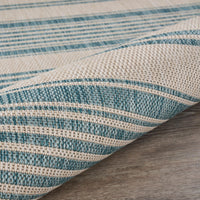 8’ x 10’ Teal Uneven Striped Indoor Outdoor Area Rug