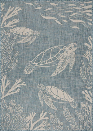 5’ x 7’ Teal Turtle Indoor Outdoor Area Rug