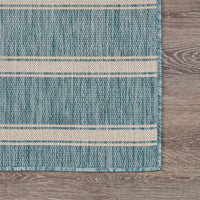 3’ x 5’ Teal Striped Indoor Outdoor Area Rug