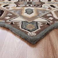 7’ Gray and Beige Medallion Area Rug