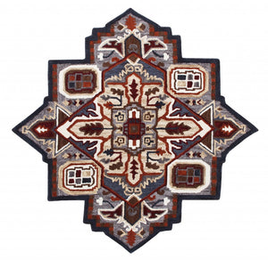 7’ Maroon and Gray Medallion Area Rug