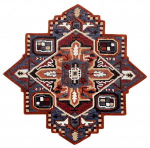 7’ Maroon and Blue Medallion Area Rug