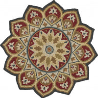 4’ Round Red Decorative Petaled Edge Area Rug