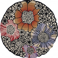 4’ Round Red and Black Floral Area Rug