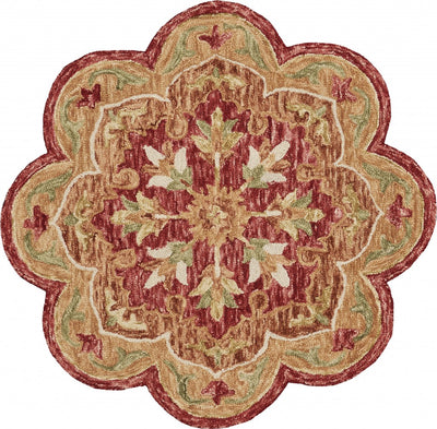 4’ Round Rustic Red Scalloped Edge Area Rug