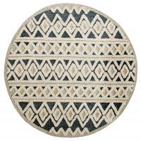 6’ Round Blue and Cream Striped Diamonds Area Rug