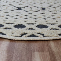 4’ Round Blue and Cream Decorative Area Rug