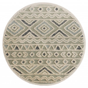 4’ Round Cream Modern Geometric Area Rug