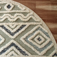 4’ Round Cream Modern Geometric Area Rug