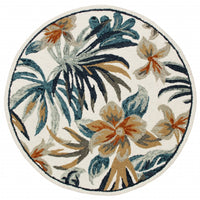 6’ Round Blue and White Tropical Area Rug