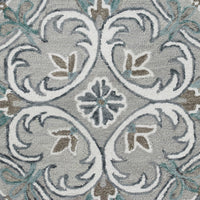 6’ Round Gray and White Filigree Area Rug