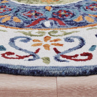 4’ Round Blue and White Ornate Medallion Area Rug