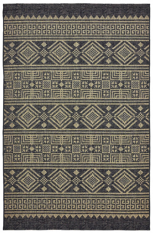 5’ x 8’ Black Geometric Indoor Outdoor Area Rug