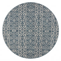 8’ Round Blue Geometric Indoor Outdoor Area Rug