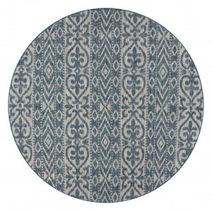 8’ Round Blue Geometric Indoor Outdoor Area Rug