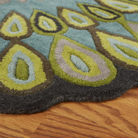 3’ Round Green Peacock Feather Area Rug