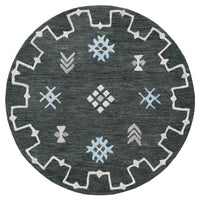 5’ Round Charcoal Geometric Border Area Rug