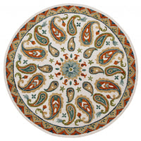 7’ Round Orange and White Paisley Area Rug