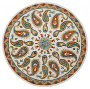 7’ Round Orange and White Paisley Area Rug