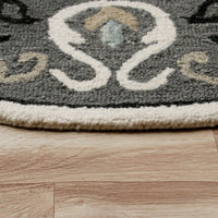 7’ Round Gray and White Floral Medallion Area Rug