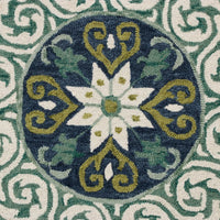 7’ Round Blue and Green Ornate Medallion Area Rug