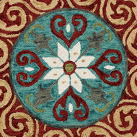 5’ Round Red and Sage Medallion Area Rug
