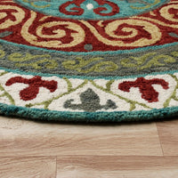 7’ Round Red and Sage Medallion Area Rug