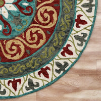 7’ Round Red and Sage Medallion Area Rug