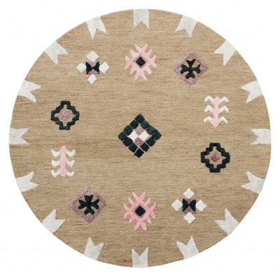 5’ Round Taupe Boho Chic Motif Area Rug