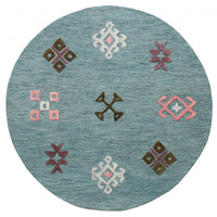 7’ Round Blue Minimal Design Area Rug